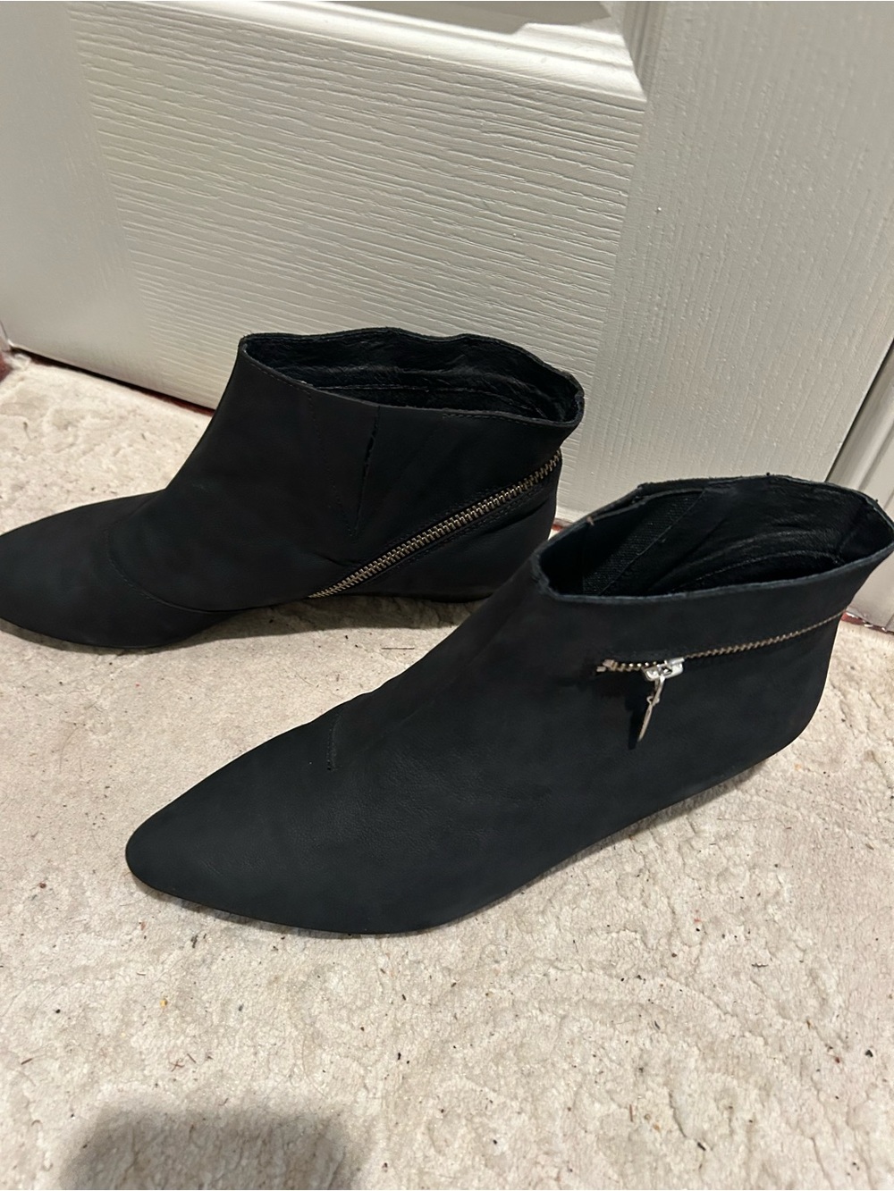 Women's Black Pointed Ankle Booties with Side Zip Accent